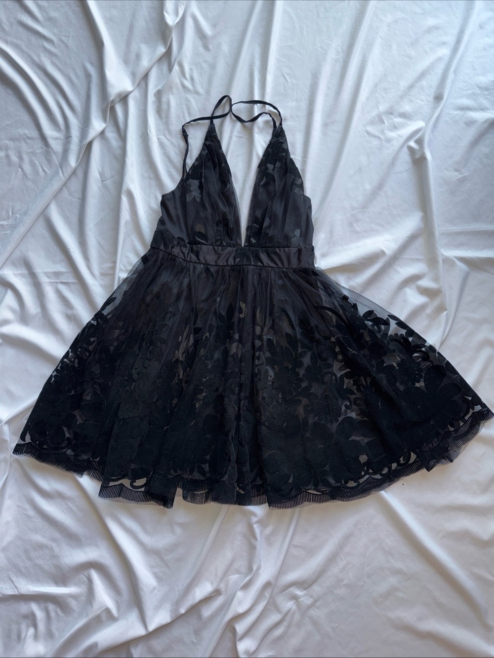 Black Plunge Halter Skater Dress - Women